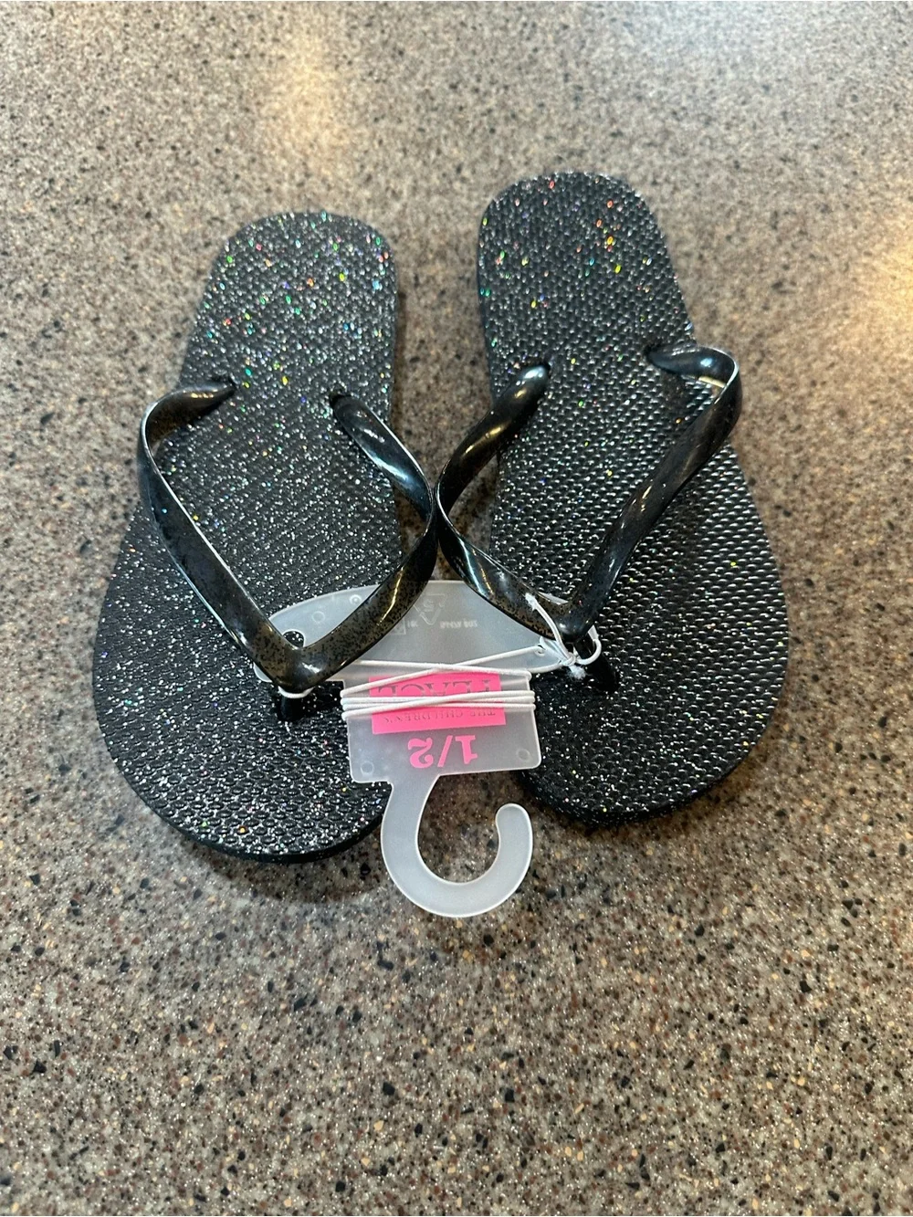 Kids Black Glitter Flip Flop Sandals